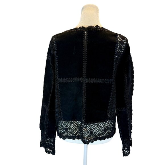 Boho Black Suede & Crochet Trim Jacket - Picture 6 of 9
